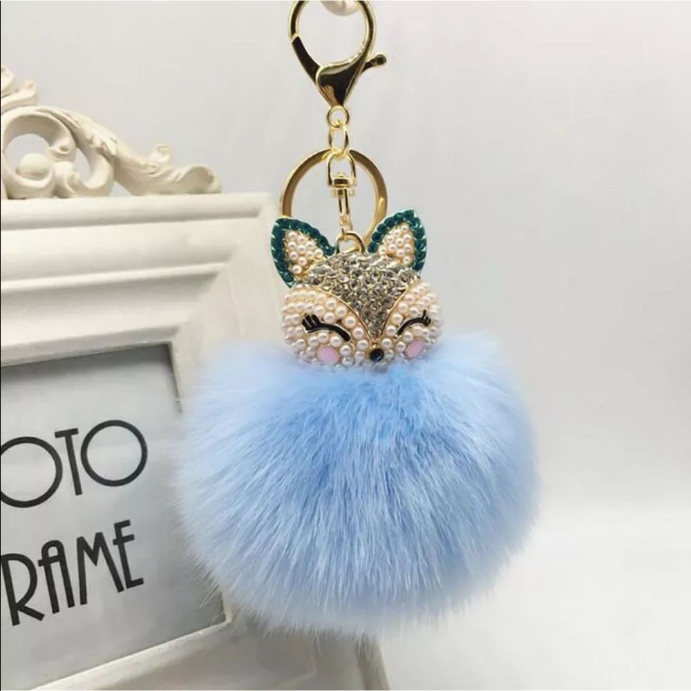 Light Blue Doll Purse Charm Keychain Faux Fur New